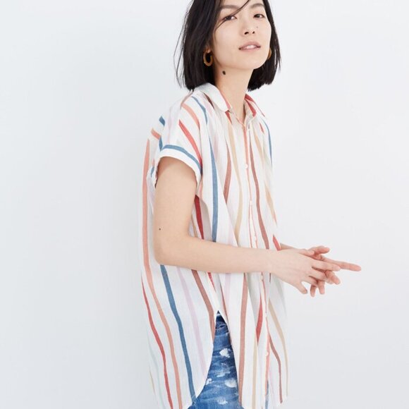 Madewell Gauze‎ Central Tunic Shirt in Rainbow Stripe, Size XXS, L8385 - Picture 2 of 8